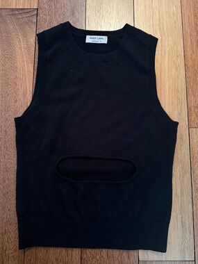 Sandy Liang Black Knit Sweater Vest with Oval Cutout
